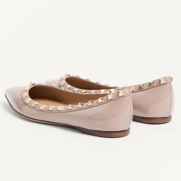Valentino Garavani Rockstud Pointed Toe Ballerina Flat in Poudre Size 38 US 8 - Picture 14 of 16